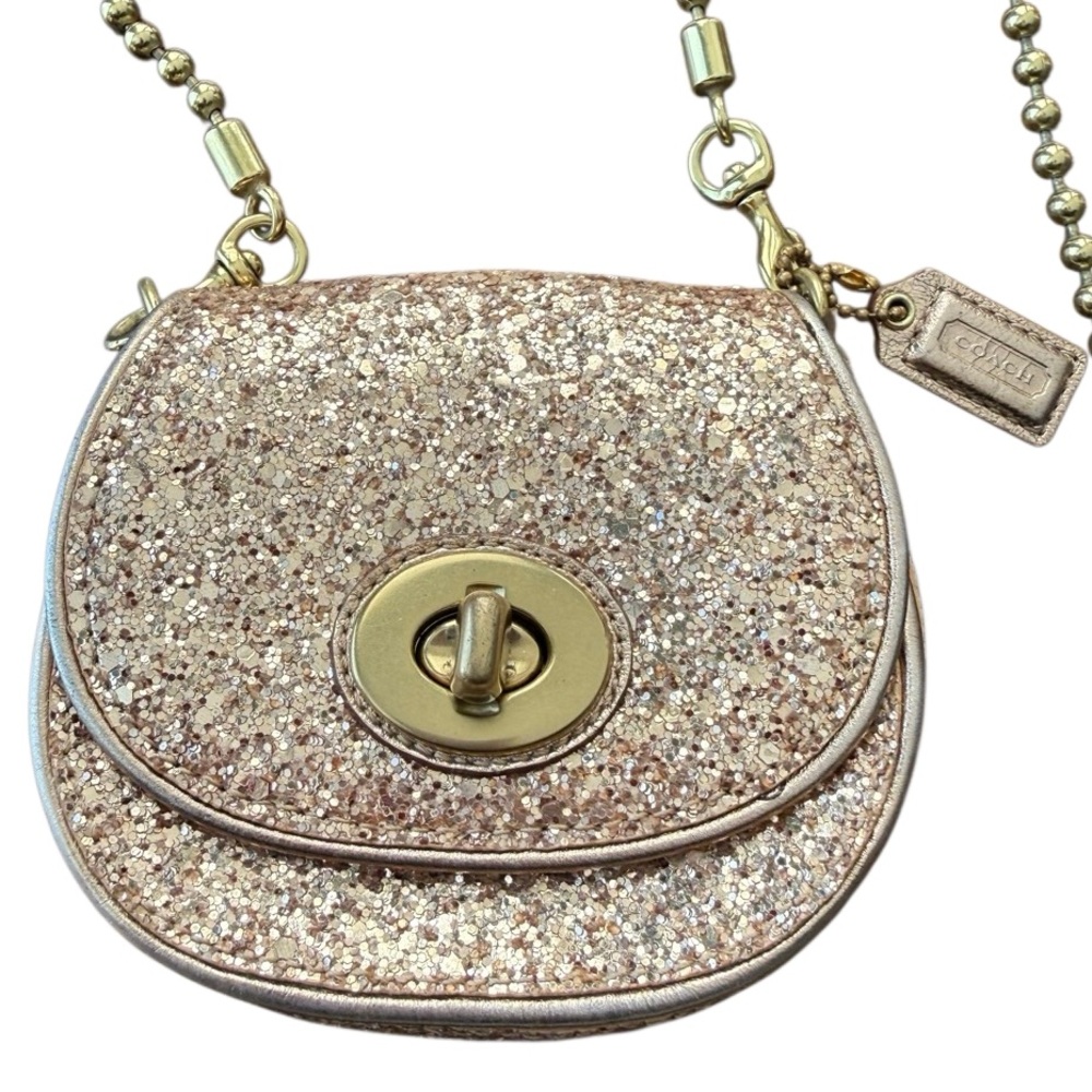 COACH POPPY Limited Edition Gold Mini Sparkling Saddle Crossbody - Picture 2 of 14